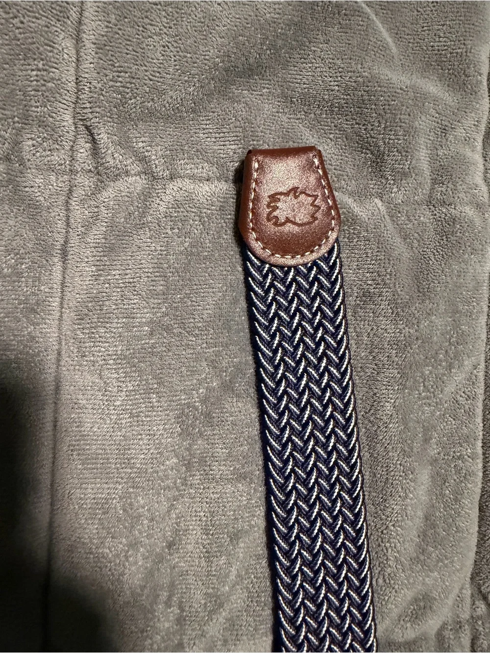 Roostas Men's Woven Blue Stretch Belt with Brown Leather Trim